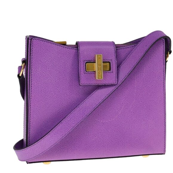 CELINE Shoulder Bag Leather Purple Gold Auth 108107V - Picture 1 of 15